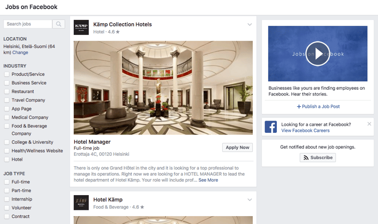 Facebook job posts - työpaikkailmoituket Facebookissa