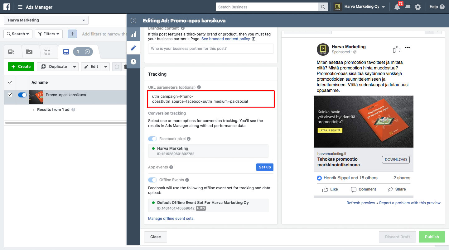 Tagine lisäys Facebookin mainostyökalussa